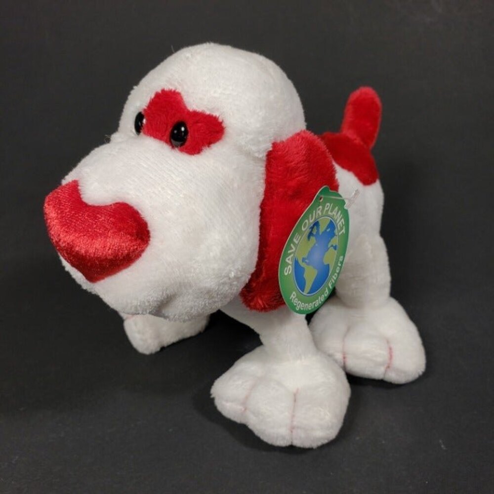 WalMart Plush Love Puppy Dog Toy Stuffed Red Heart Nose 7" Long All Tags